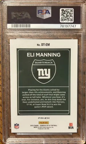 2022 Panini Donruss Optic Downtown! Eli Manning Gem Mint PSA 10 back
